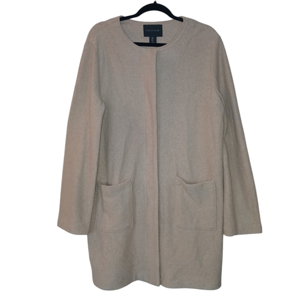 Tahari Classy Elegant Solid Tan Wool Blend Jacket size large